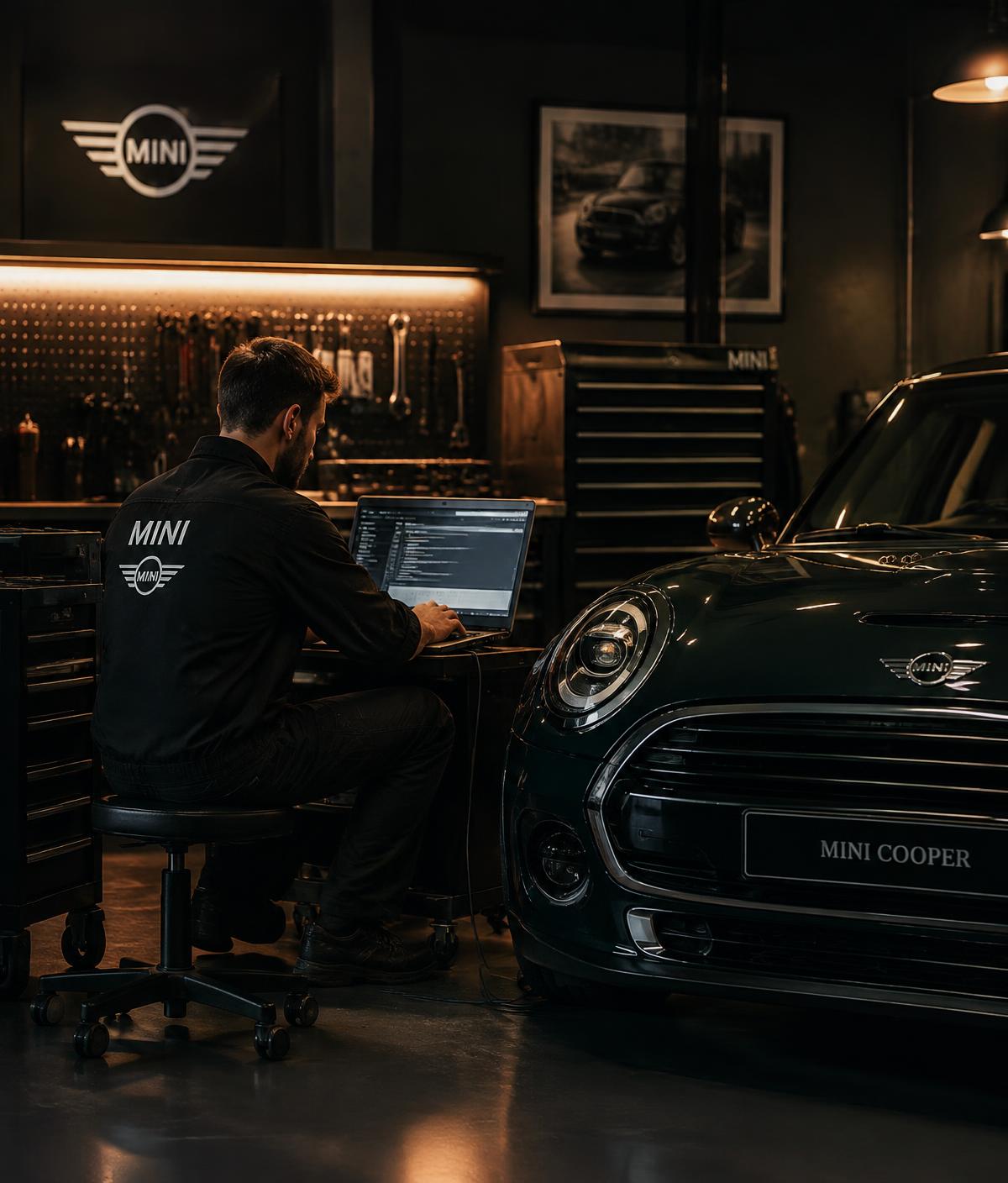 Technician coding a MINI